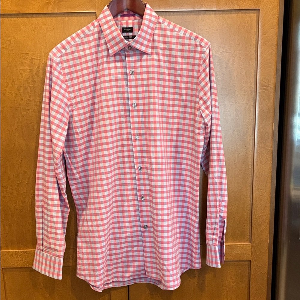 Paul Smith London: Pink and White Checkered Shirt
100% cotton slim fit 16/41